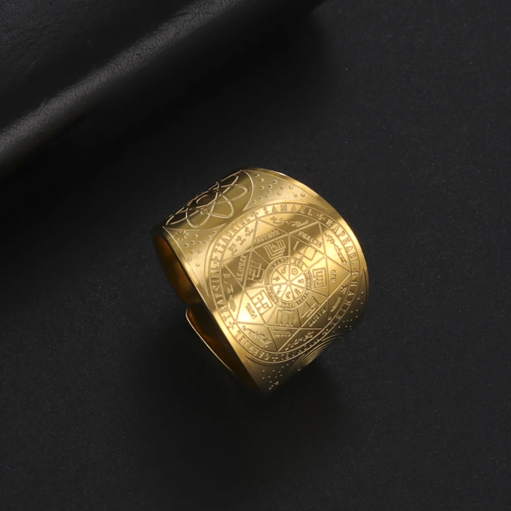 LIKGREAT Seven Archangels Men Ring Witchcra Pentagram Stainless Steel Adjustable Rings Solomon Kabbalah Amulet Talisman Jewelry view 2