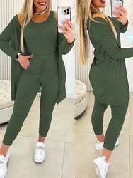 Fall Three Piece Set 2025 Casual Tank Top & Drawstring Pants Set & Coat Pants Sets Women Suits Long Matching 3 Pieces Sportwear