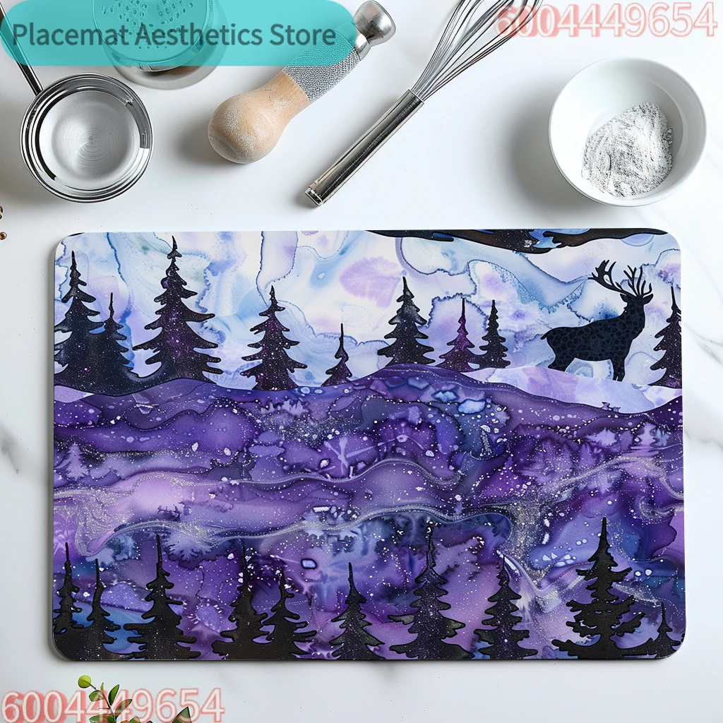 Diatom Mud Kitchen Drain Pads Mountains Trees Absorbent Bowls   Tableware Draining Mat Placemats for Table Coffee Machine Mat