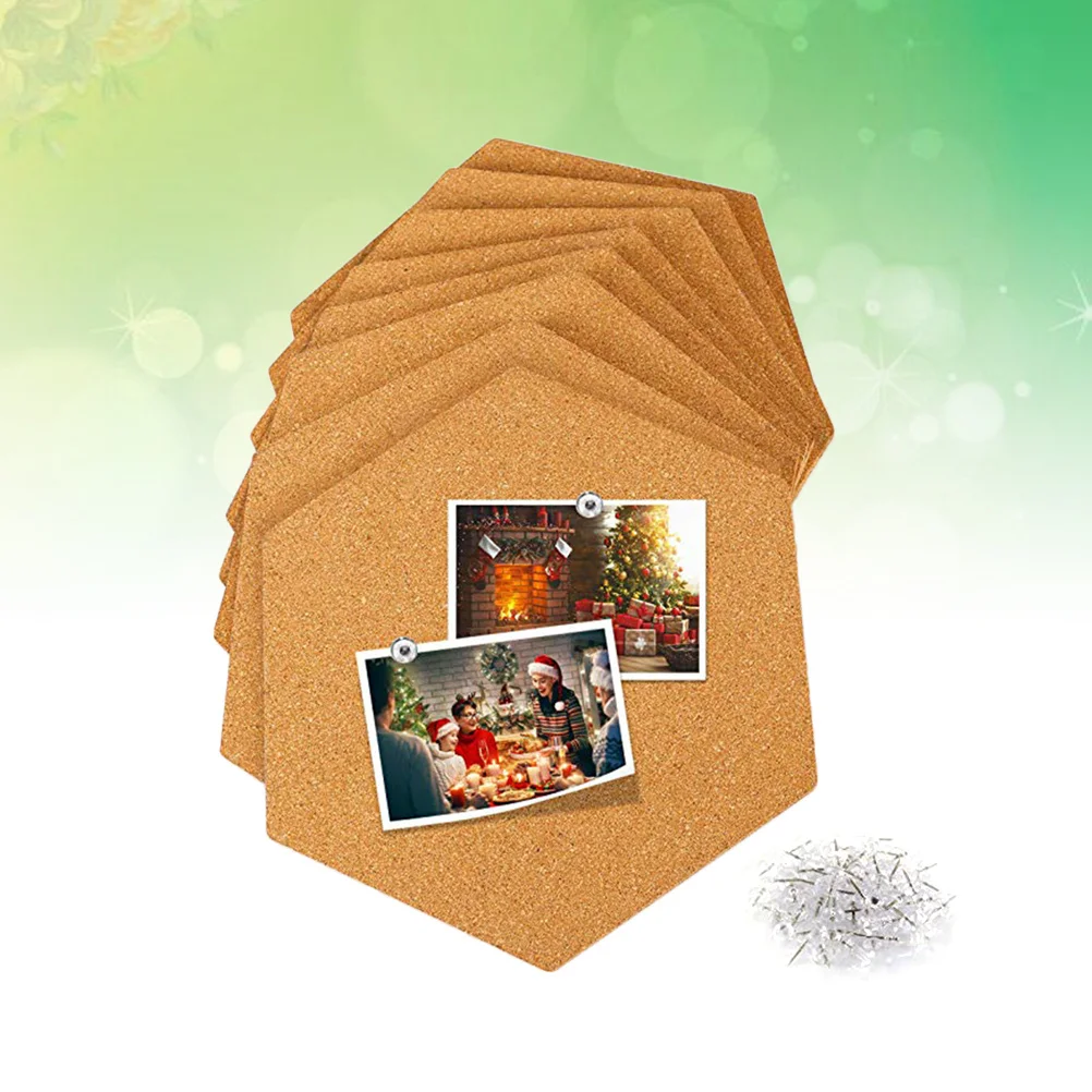 

8Pcs Hexagon Cork Boards Wooden Self-Adhesive Photo Wall Message Boards Bulletin Background Hexagon Cork Board
