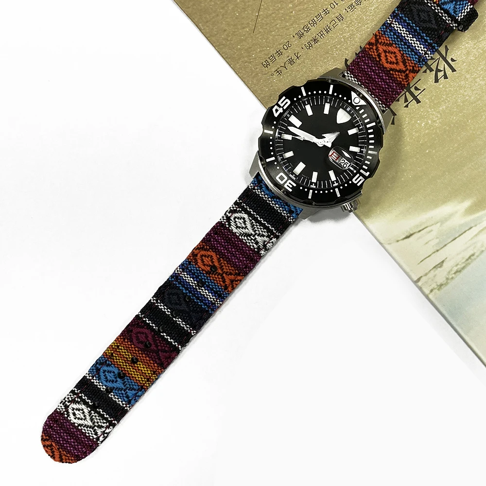 Premium Quality Multicolor Ethnic Nylon Watch Strap 20mm 22mm Canvas Band For All Brand Watches
