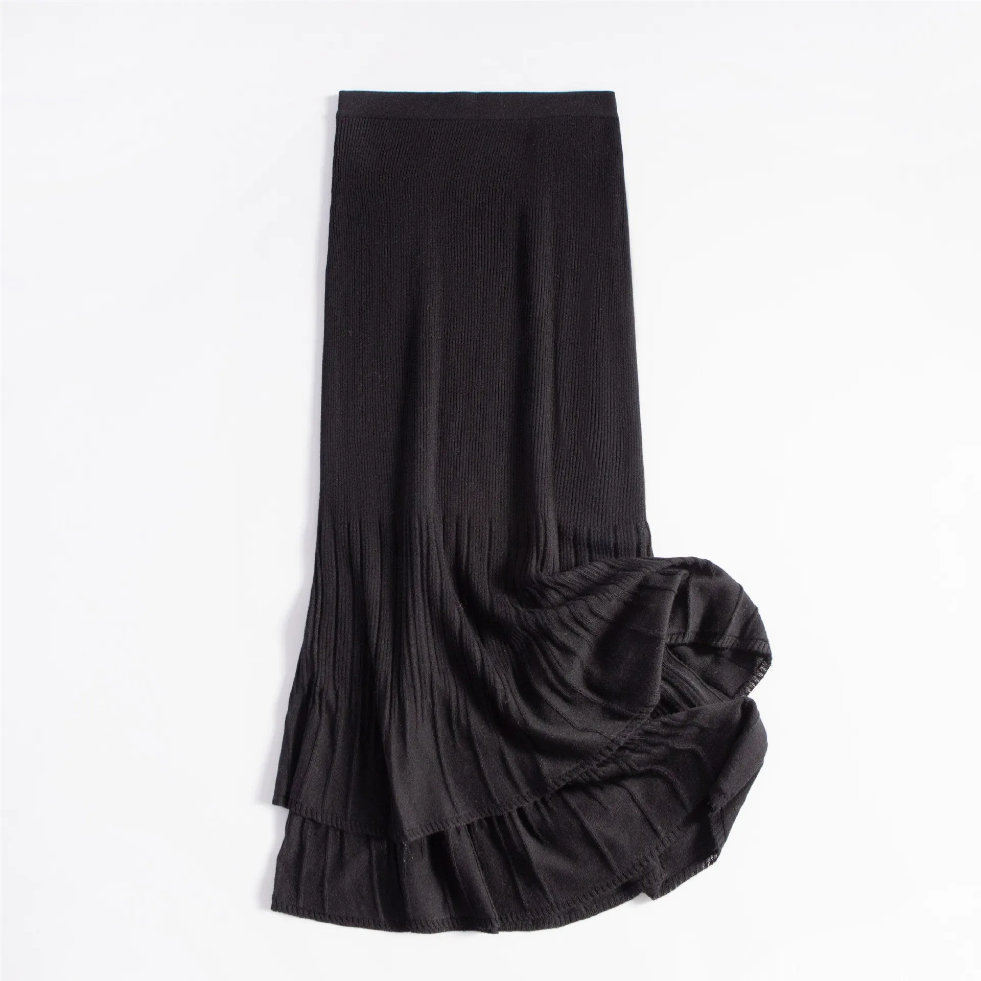 Winsleter-32.4%Sheep Wool Elegant Skirts, Double Layered Ruffles, Women Versatile Commute Trumpet Skirt, 2025 Autumn B59211CC