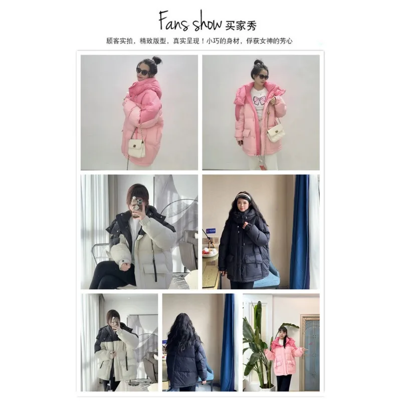 Women Winter New Down Cotton Jacket Short Fashion Korean Thickened Niche Colorblocking Hooded Jacket Cotton Jacket Winter