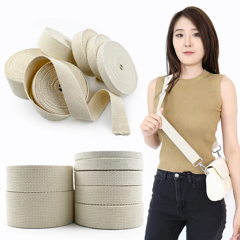 

5Meters 10-50mm Beige Canvas Webbing Tape for Bag Strap Belt Clothes Polyester Cotton Ribbon Band Bias Binding Sewing Accessory