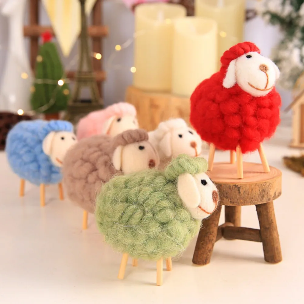 Cute Sheep Wool Felt Lamb Cartoon Toys Home Decorations Desktop Decor Kid Birthday Party Festival Christmas Gift For Children