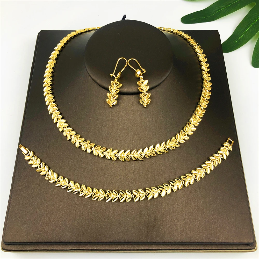 

Fashion Jewelry Set For Women 18K Gold Plated Classic Design Necklace Earrings Bracelet Full Set Jewelry Wedding Party