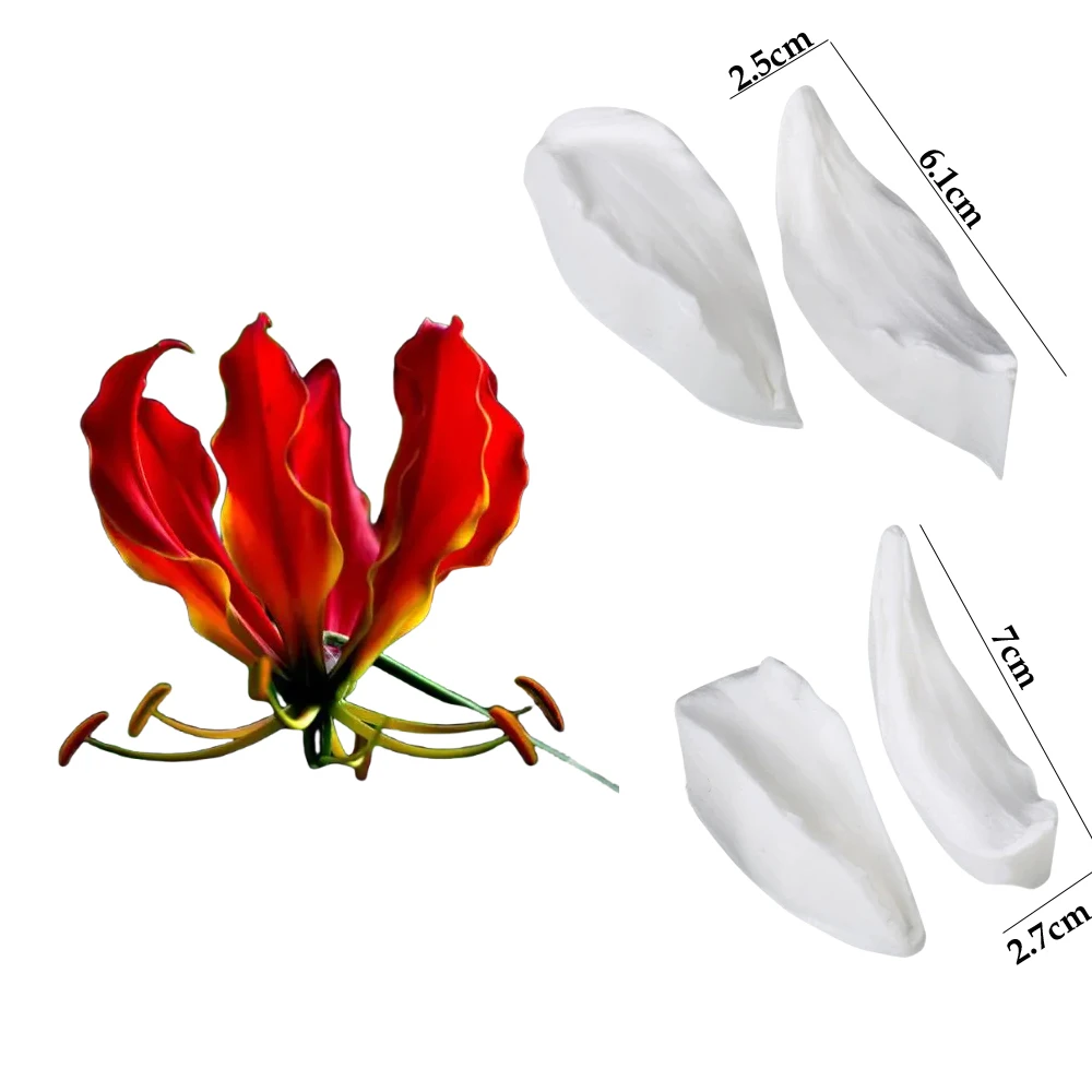 4PCS Gloriosa Lily Petal Flower Veiners Silicone Form for Baking Cake Decorating Tool Fondant Sugar Handmade Moldes Repostería