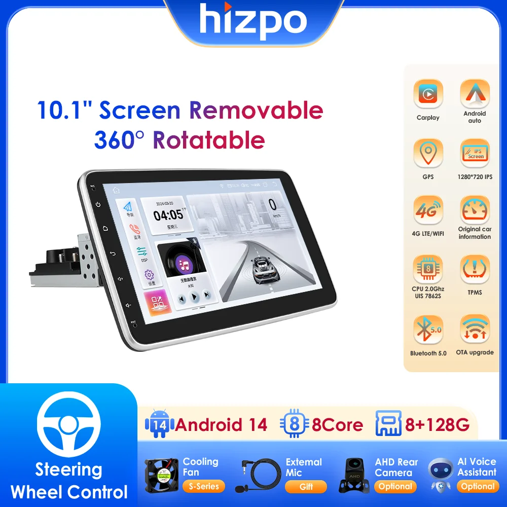 

Hizpo 1 Din Autoradio Universal Car Radio Multimedia Player Android UIS7862S Schermo Estraibile Stereo GPS Detachable Panel SWC