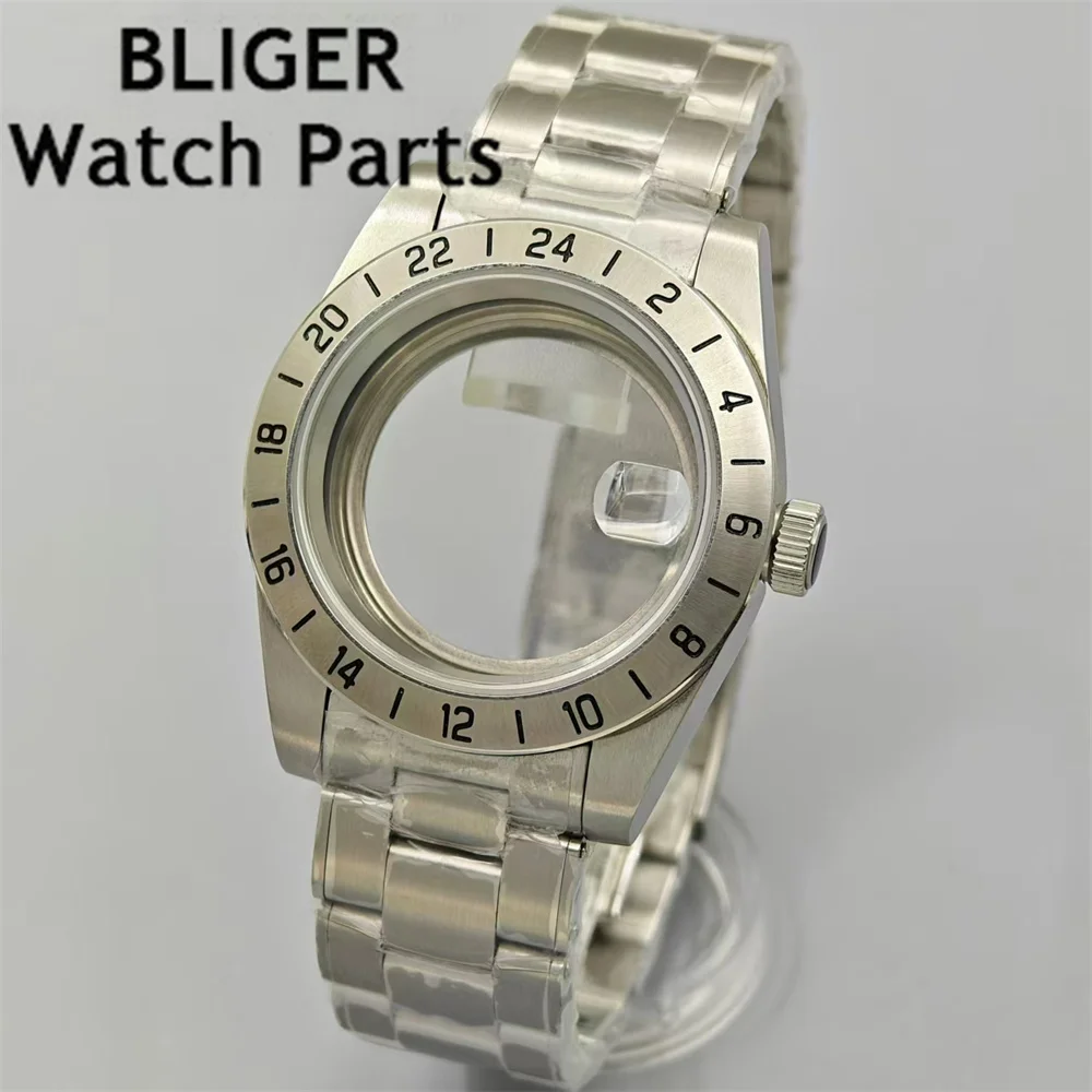 حافظة ساعة فضي بليجر بسوار فولاذية ، حافة فولاذية ثابتة ، مقاس كريستال ياقوتي ، NH34 ، NH35 ، NH36 ، ETA2824 ، حركة PT5000 ، 39 ks