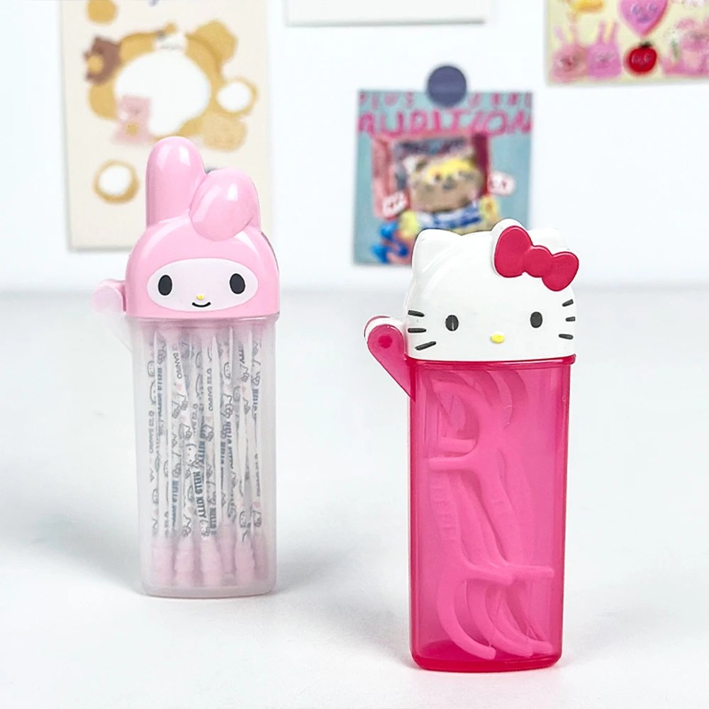 Hello Kitty Melody Storage Box Sanrio Cartoon Kt Cat Flip Cover Cotton Swabs Band Aids Dental Floss Organizer Boxs Girls Gifts image 5