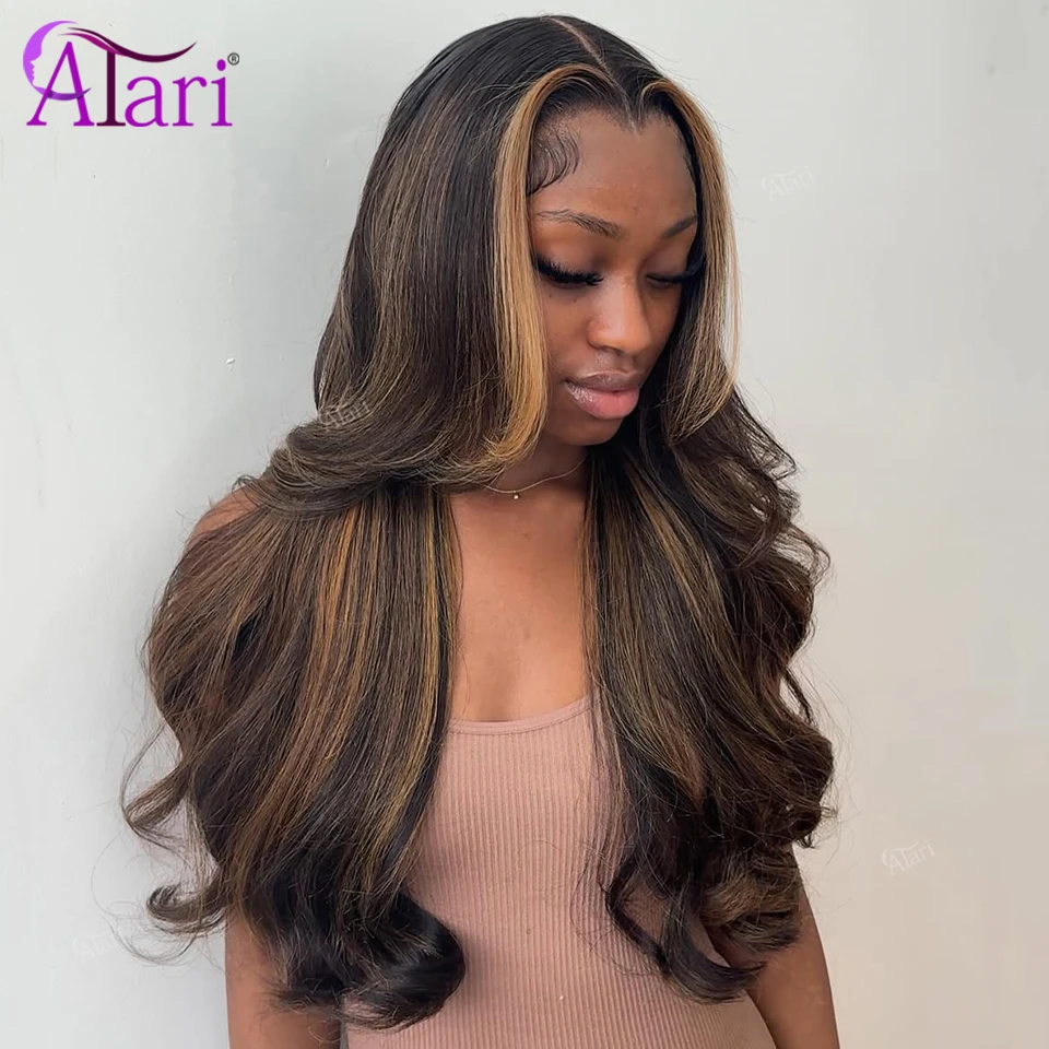 

Stripe 1B 30 Body Wave 13x4 Lace Front Wigs 180 Density Highlight Brown 13x6 Transparent Lace Frontal Human Hair Wigs Pre Pluck