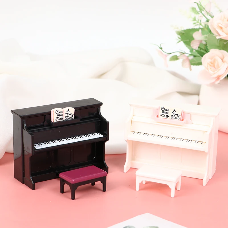 1/12 Dollhouse Miniature Plastic Piano with Stool Dolls House Accessories