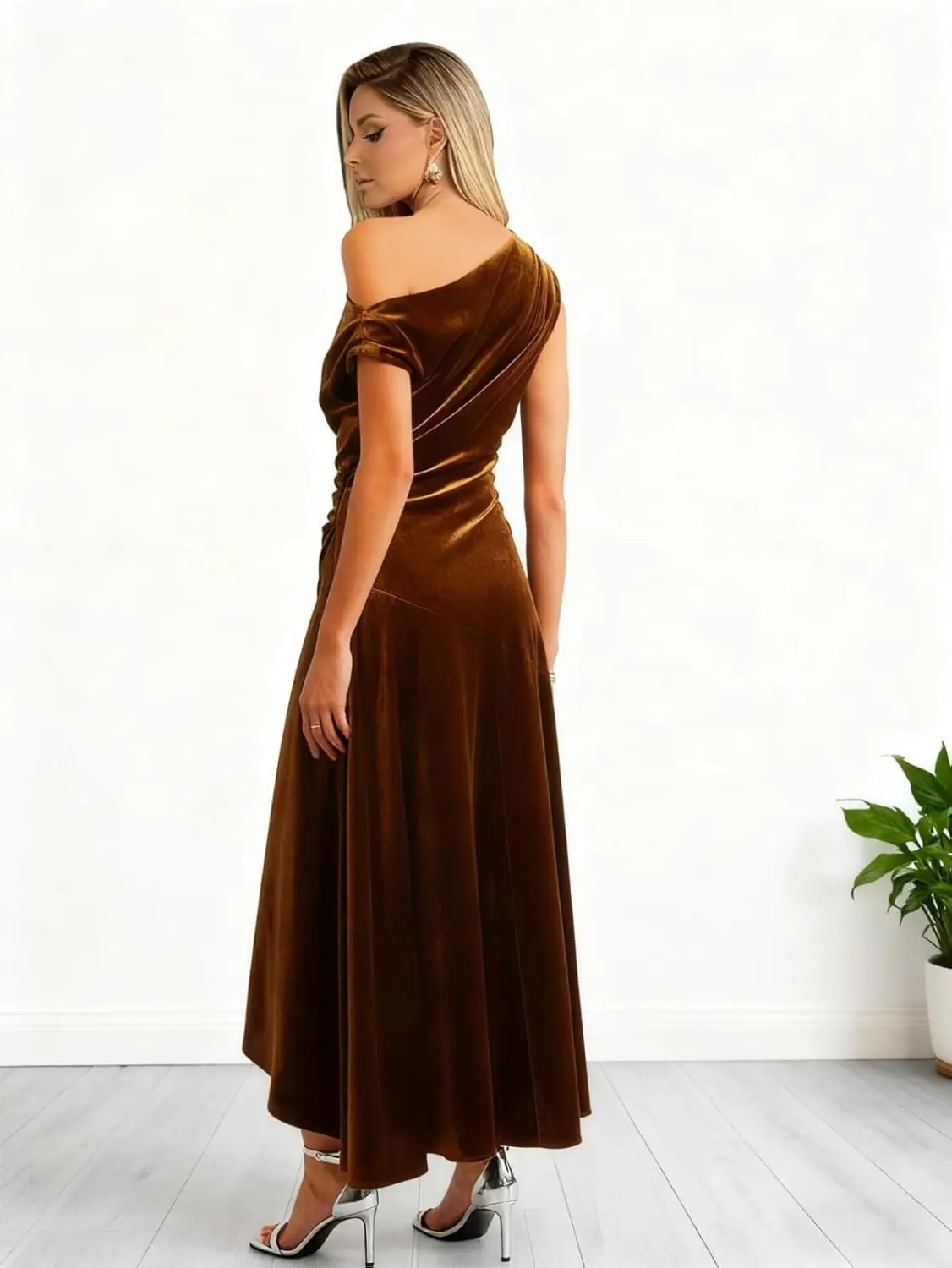 베시넬 맞춤형 원숄더 롱 벨벳 들러리 드레스 머메이드 슬릿 섹시 러플 웨딩 게스트 드레스