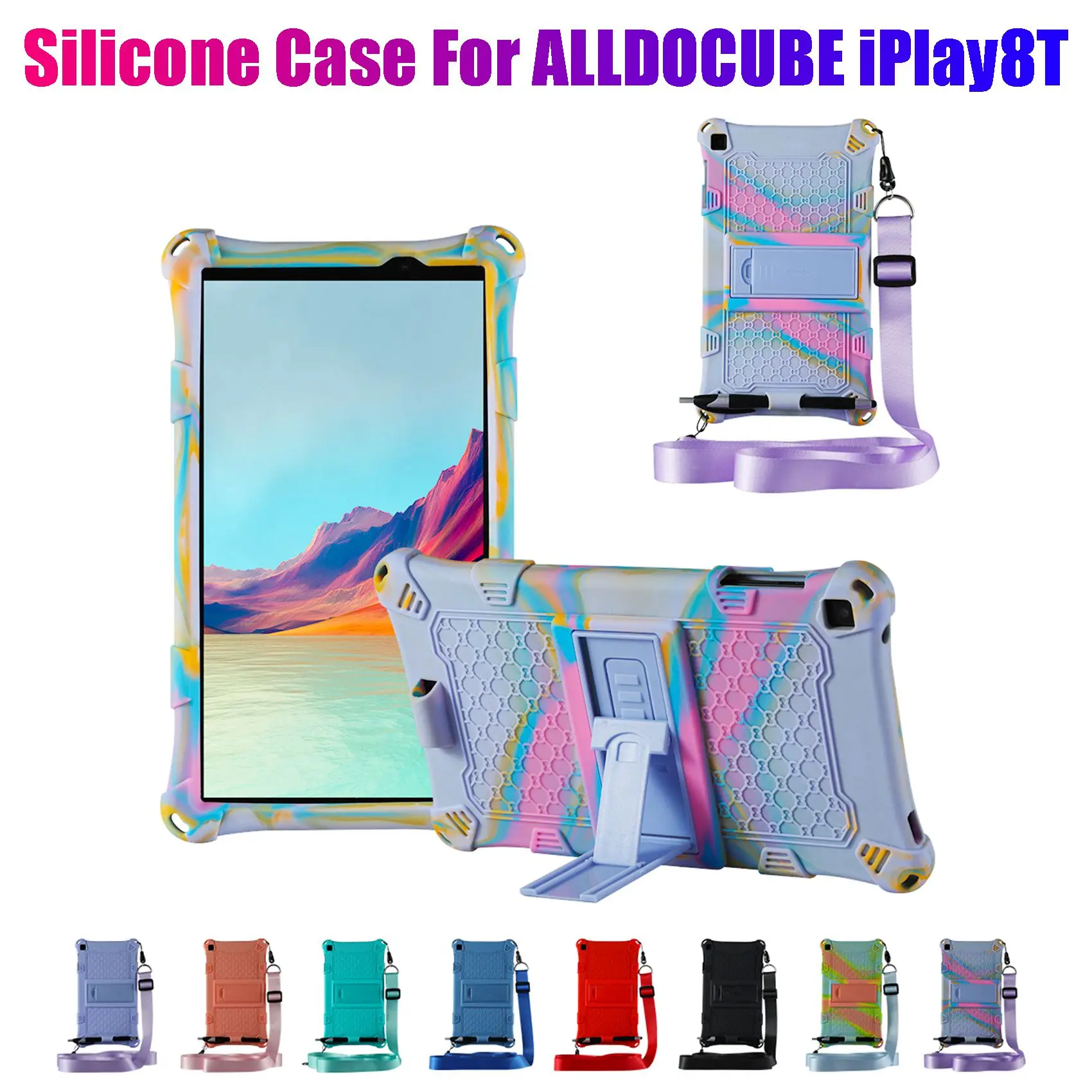 Silicone Case for ALLDOCUBE IPlay8T 8 Inch Tablet Anti-Drop Tablet Case Tablet Stand with Pen and Strap