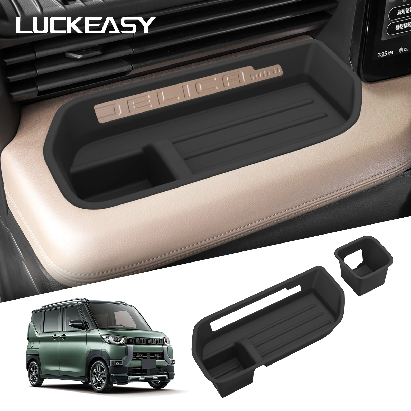 Für Mitsubishi Delica Mini 2025 Beifahrer-Armaturenbrett-Aufbewahrungsbox Fahrer-Getränkehalter Auto-Innenausstattung Schwarz