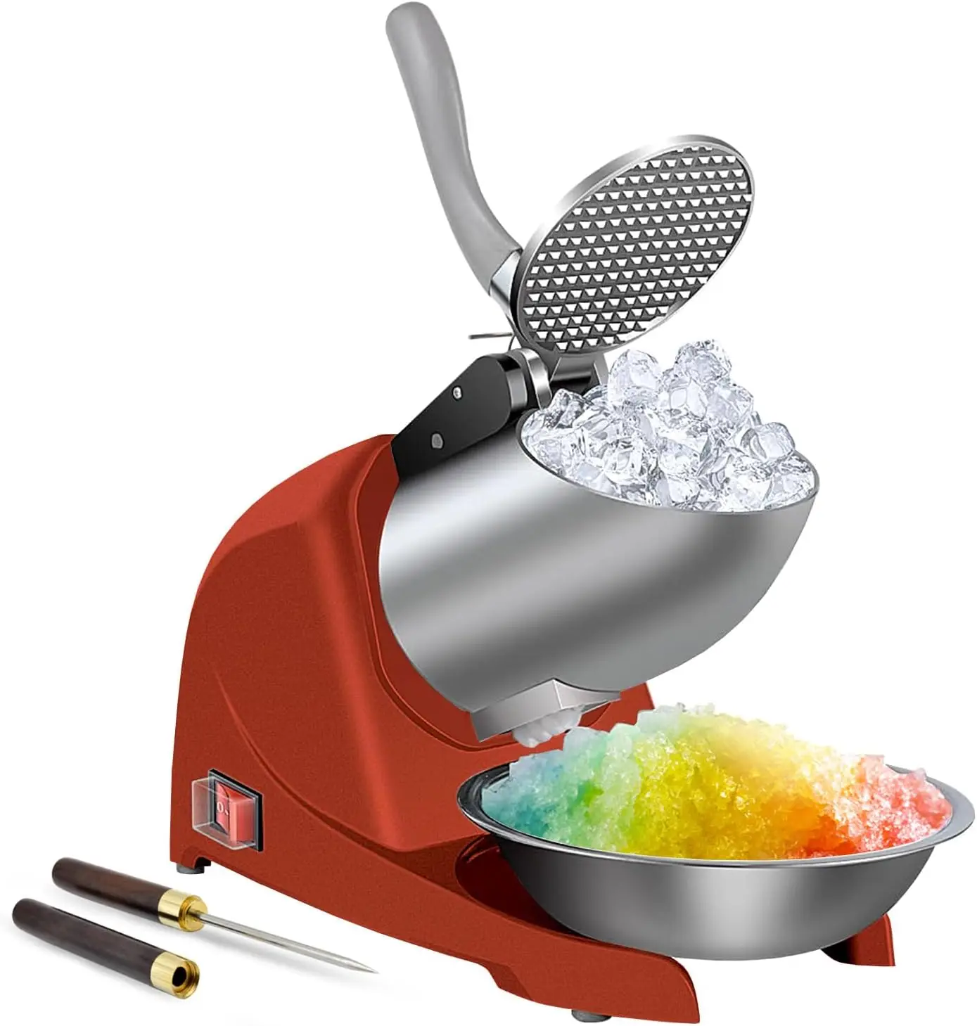 

380W Snow Cone Machine 280lbs/hr, 3 Blades, Splash-Proof, Home & Commercial Use - Red
