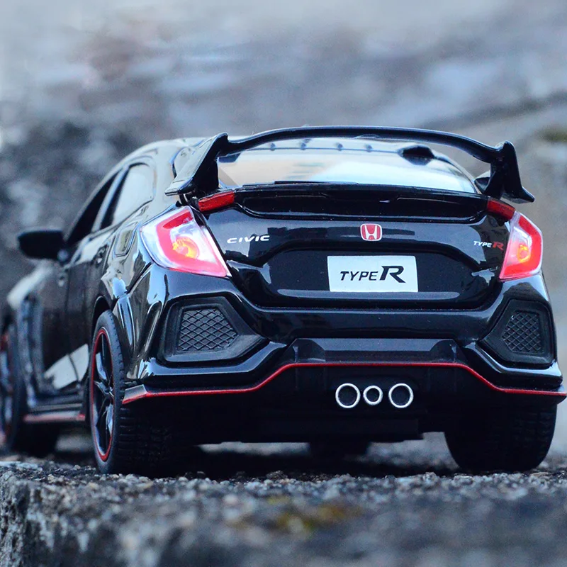 Modèle de voiture en alliage Honda Civic Type R, jouet en métal moulé sous pression, véhicule de sport, simulation, son, lumière, cadeau de collection, 1/32