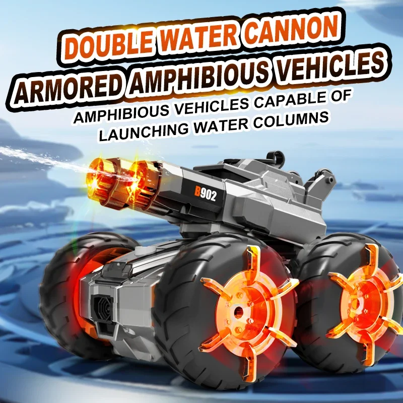 

2.4G Dual Control Amphibious RC Tank Toy With Water Gun, LED Light, Standing Drive, 360° Rotation, Waterproof Toy