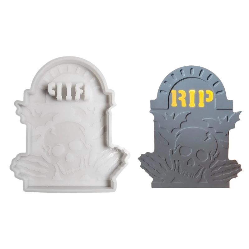 Reusable Skeleton Tombstone Mold Flexible Silicone Skull Gravestone Mold for Halloween Outdoor and Indoor Use