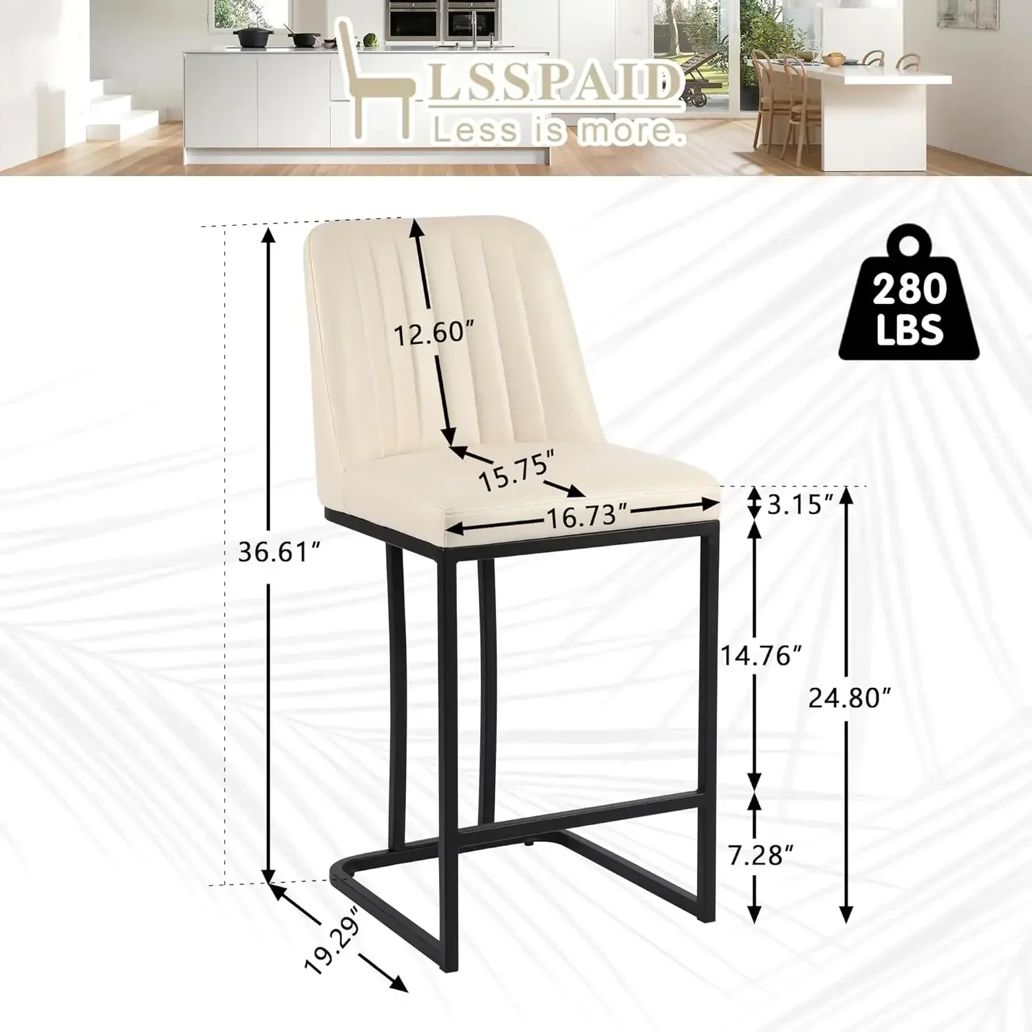 Counter-Ensemble de tabourets de bar en similicuir, avec dossier, chaise de bar Kitchen Island, 24.8 pouces