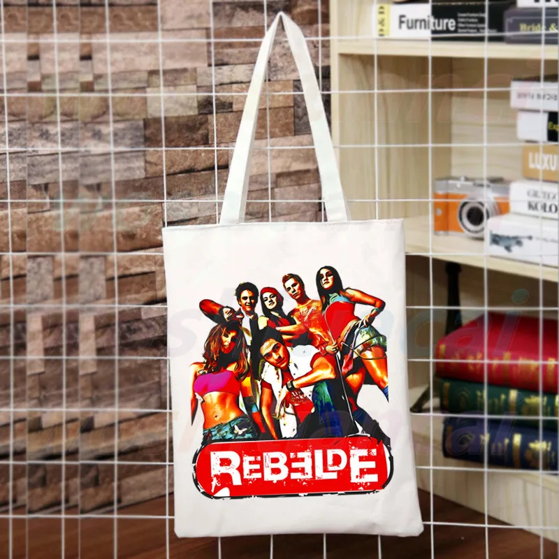 Rebelde RBD Frauen Einkaufstasche Eco wiederverwendbare weibliche Einkaufstasche College Handtasche Retro große Damen Schulter Shopper Tasche