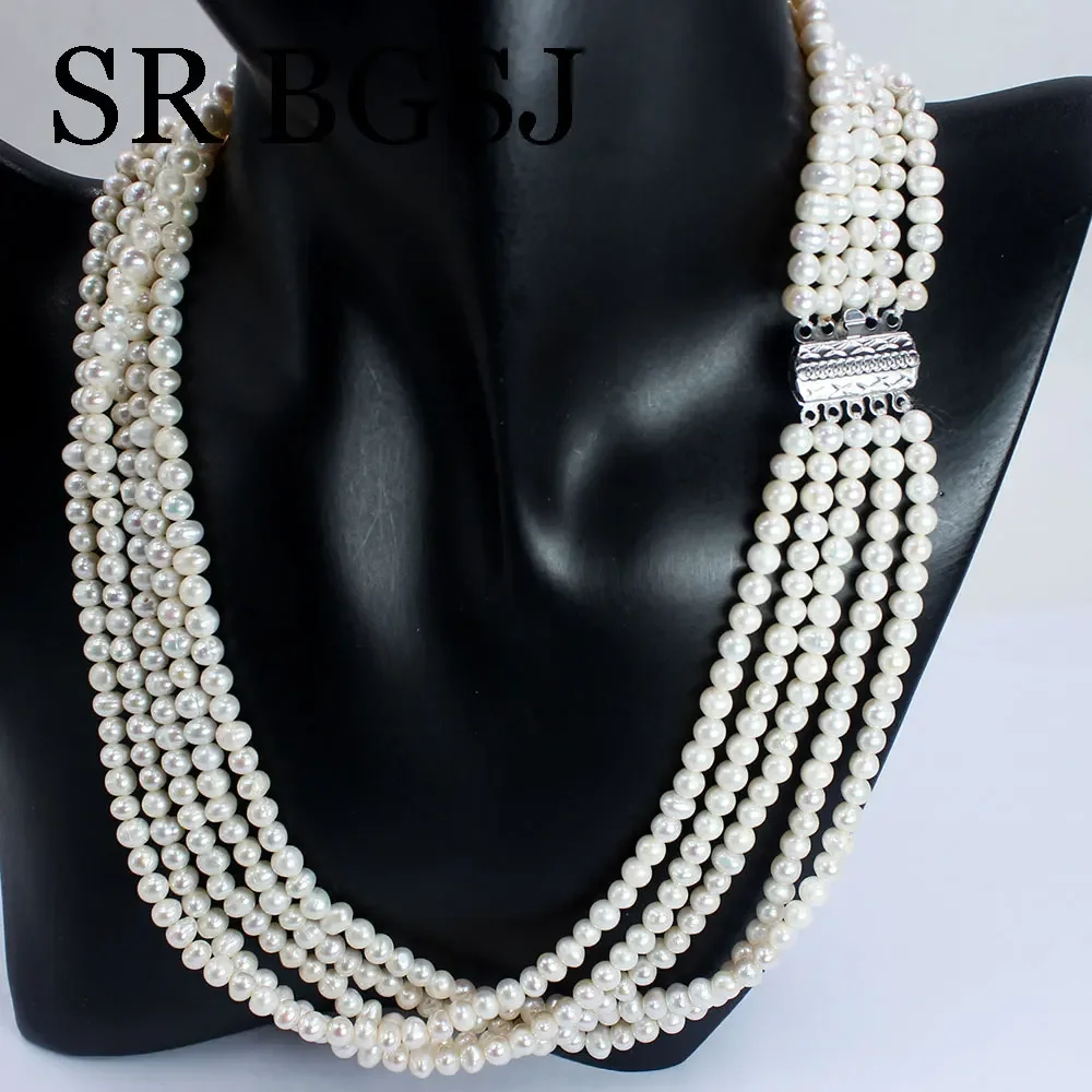 4-5mm Mini Genuine Round White Natural Freshwater Small Pearl Short Chokers Necklace for Women Mother's Day Gift 17