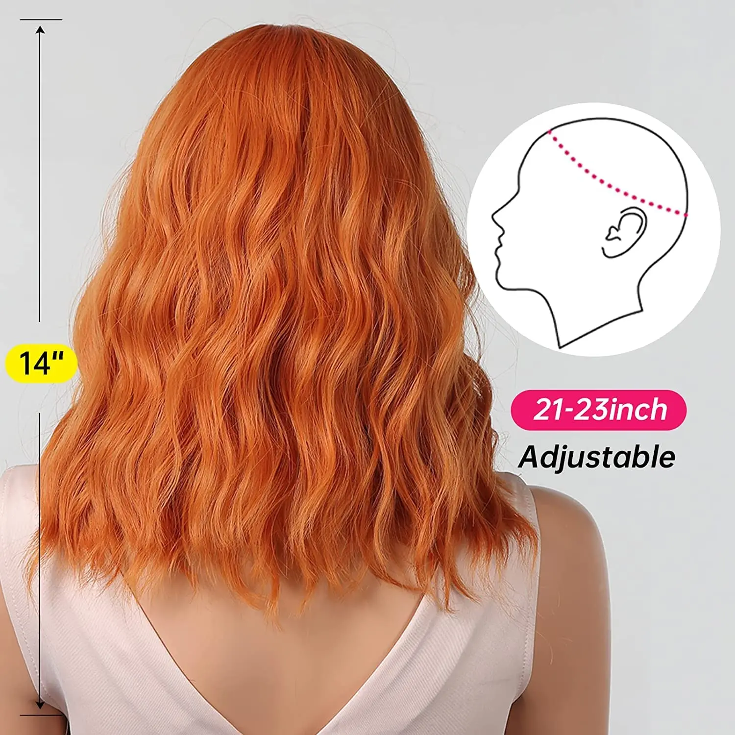 Perucas curtas de cabelo sintético encaracolado com Franja para mulheres, peruca de onda natural, resistente ao calor, festa afro cosplay, gengibre laranja e cobre