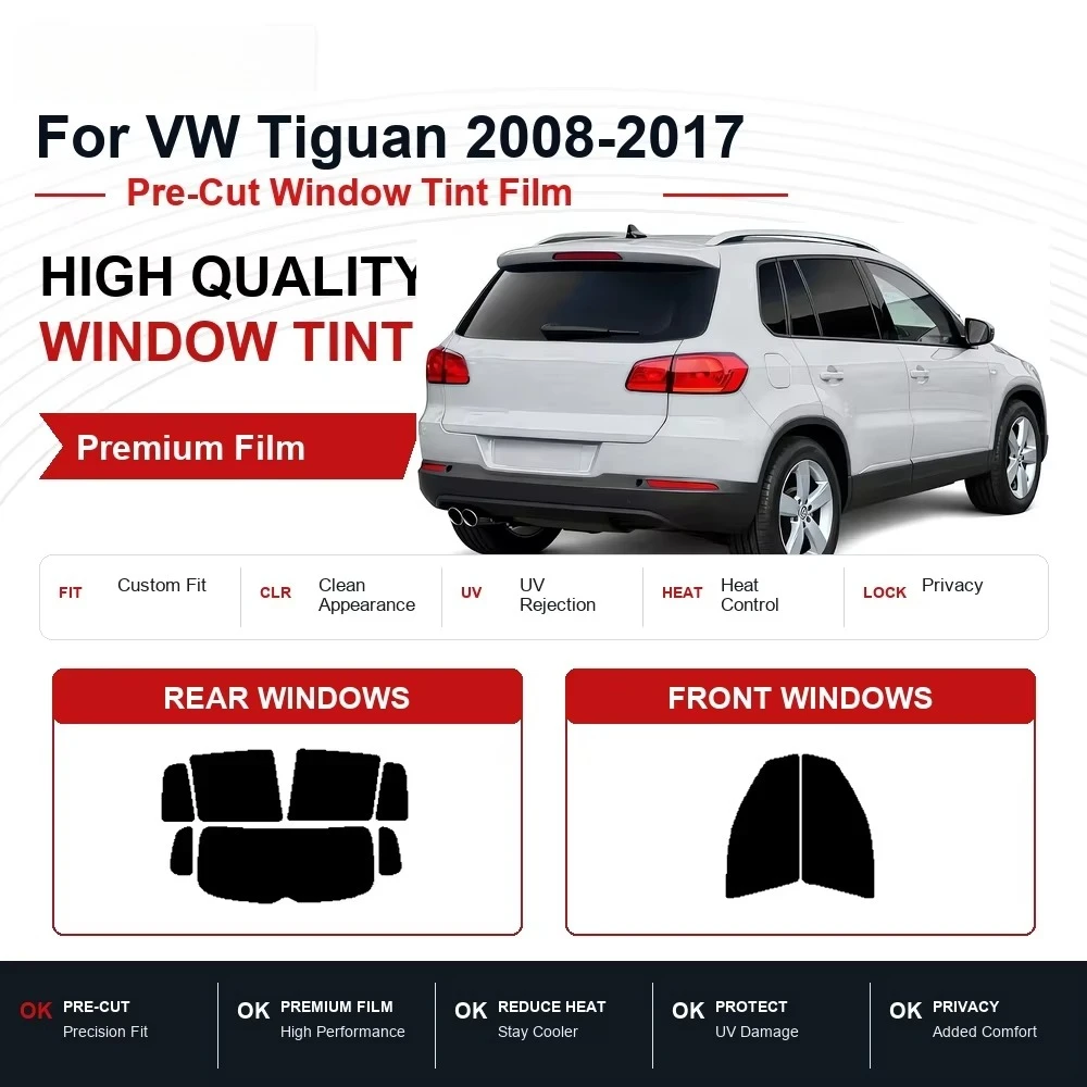 Precut Auto Window Tint for VW Tiguan 2008-2017, Front & Rear Windows, Reliable UV Heat Blocking Privacy Protection Film car