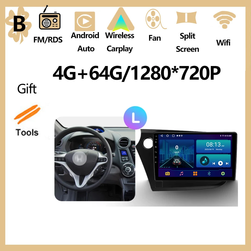 Android 16 autoradio multimediaspeler GPS navigatie stereo voor Honda Insight 2 LHD RHD 2009 - 2014, inclusief Carplay Auto