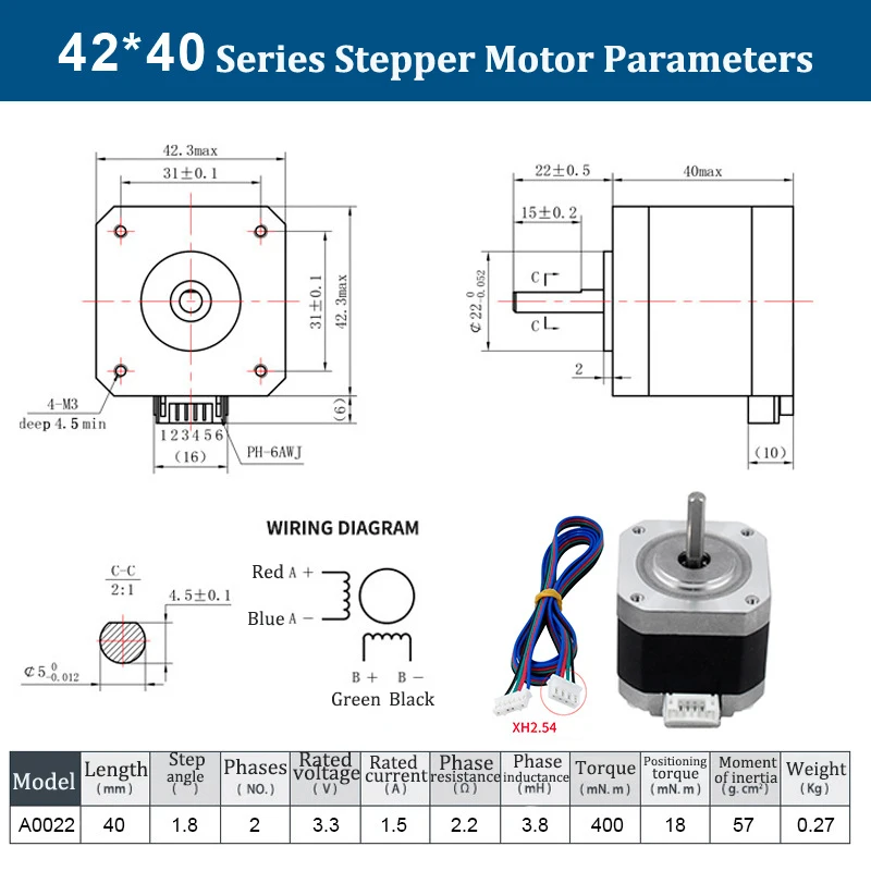 Motor paso a paso Nema 17 para impresora 3D, fresadora de grabado CNC, 2 fases de altura, 23/33/40/47/48/60mm, 42