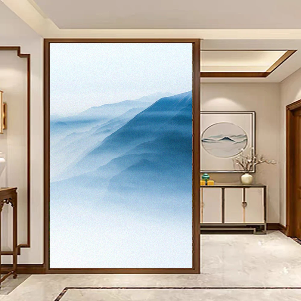 Privacy Glass Window Frosted Film Anti UV Glass Window Film Ink Peak Pattern Non-glue Static Cling Glass Door Decorative Film