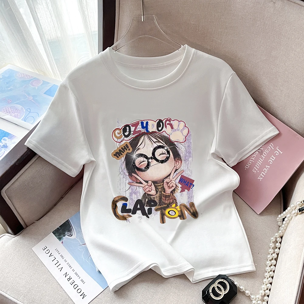 Korean Tops Round Neck Tees Women Fashion Casual Clothes Graphic T Shirts Girl Print Fashion T-shirt Female Summer Short Sleeve