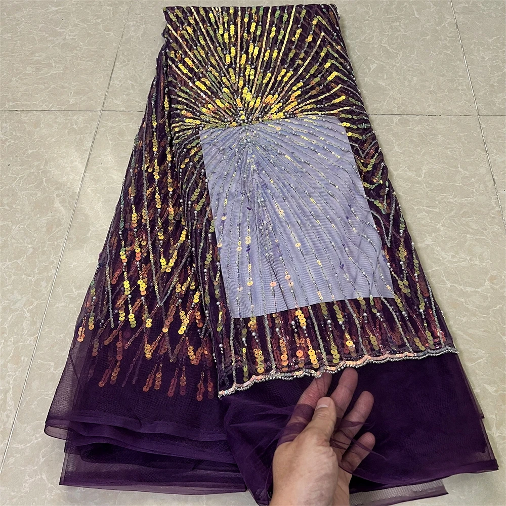 

2024High Quality African Nigerian Lace Fabric Embroidery Tulle Pure Wedding Party Dress Guipure SequinsFor Net Cloth 5yards