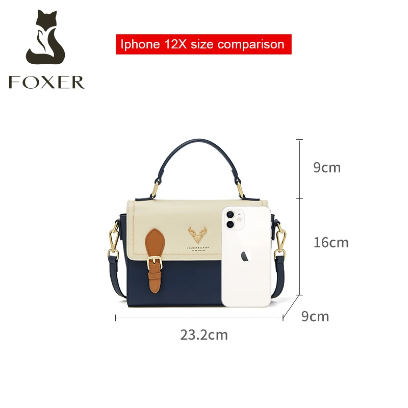 FOXER Brand Women Satchels Split Leather Messenger Bag Ladies Designer Handbag Fashion Dating Flap Shoulder Crossbody Bag Female