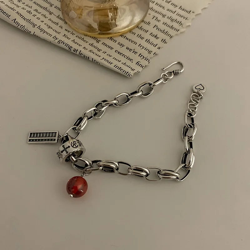 سوار فضة إسترليني للنساء ، حبة حمراء ، خمر ، رغبة ، صيني ، فاتن ، معداد ، موضة فتاة ، هدية مجوهرات ، دروبشيب ، بيع بالجملة