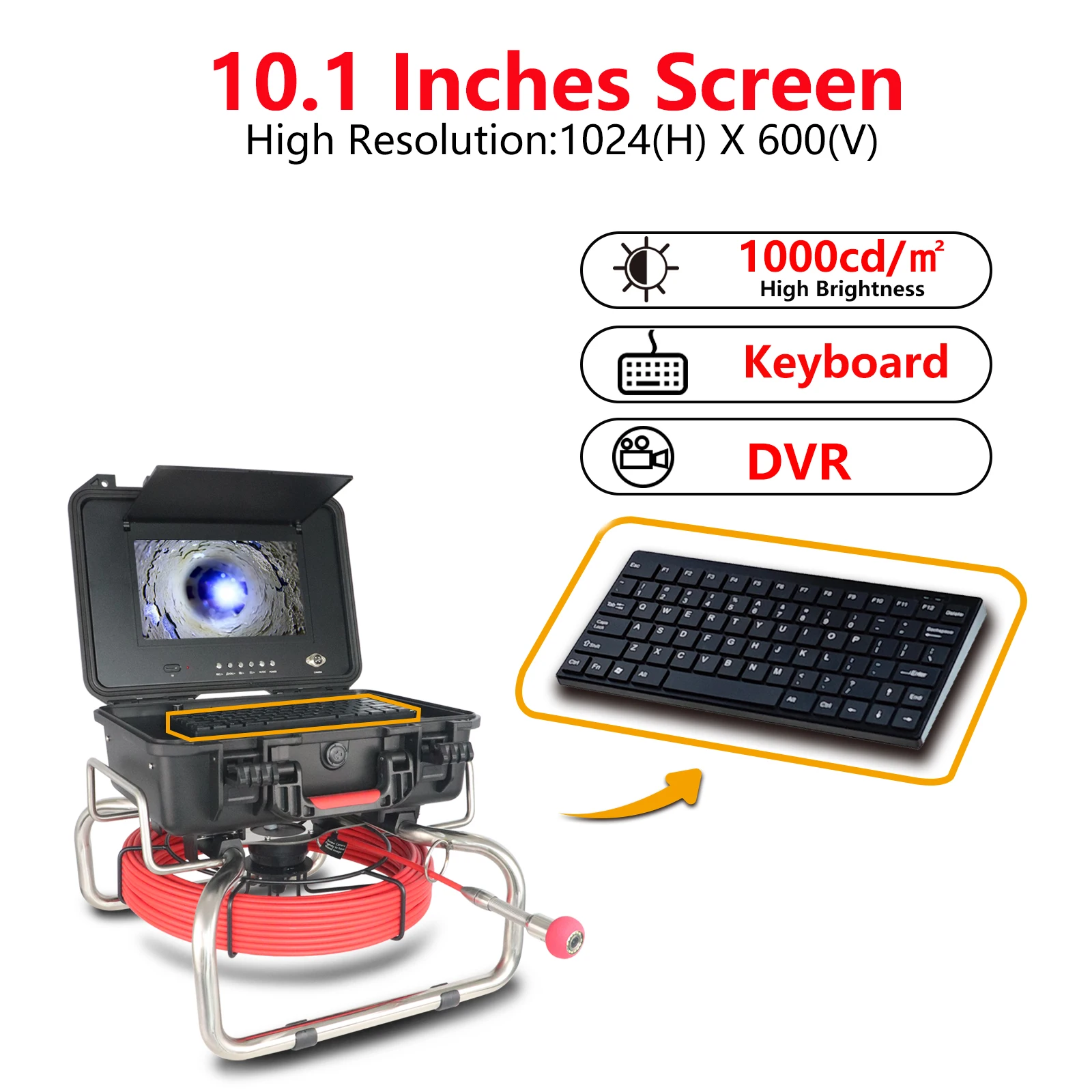 كاميرا فحص المجاري/الخطوط الأنابيب من الألياف الزجاجية بطول 20 مترًا و7 مم - 1080P HD، IP67 مقاومة للماء، 12 مصباح LED قابل للتعتيم، DVR CE RoHS مدمج