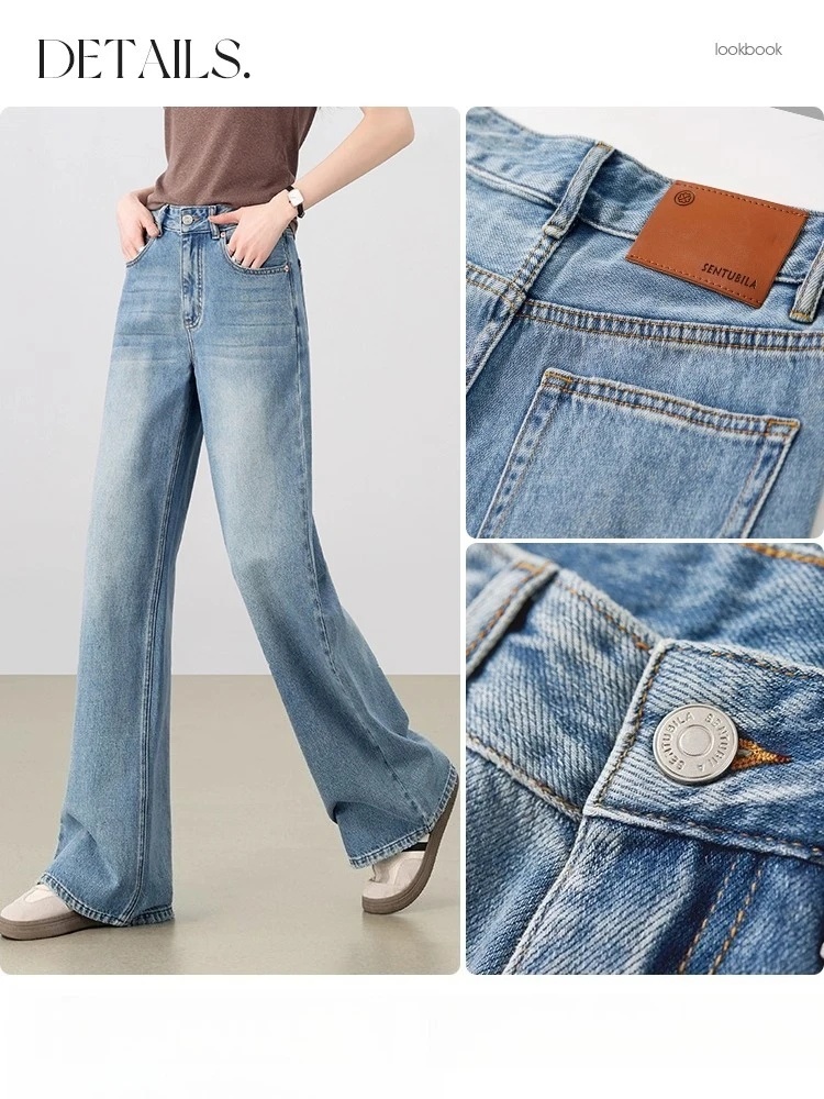 SENTUBILA Vintage Bootcut Denim Jeans Women's Full Length Trousers 2025 Autumn Cotton Denim Long Pants Ladies Clothes W51N58072