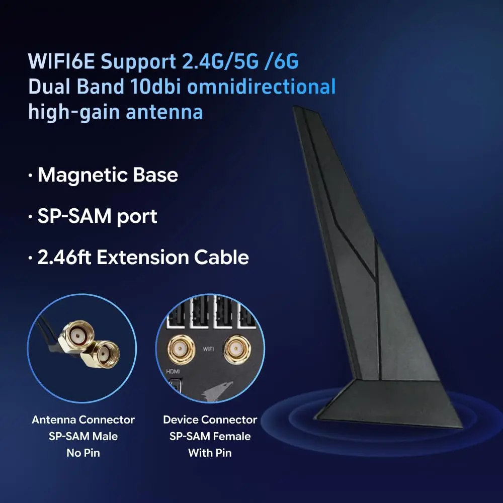 WIFI 7 안테나 2T2R 듀얼 밴드 2.4G 5G 6G RP-SMA MSI Z790 Z790-A X670 X670E B760 B760M Z690 X570 B550 B460I B550I 마더보드용 썸네일 2