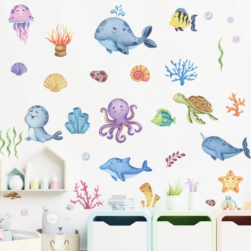 Sea octopus sea lion whale turtle children bedroom porch wall decoration wall stickers wall decorations living room decoration