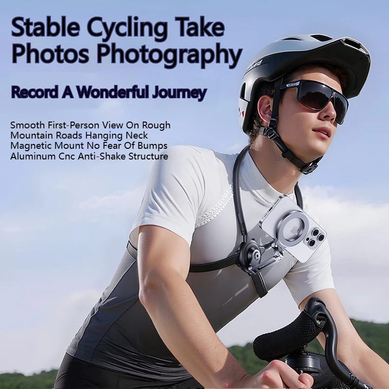 Nekhangende magnetische telefoonhouder Metaal Opvouwbaar Roterend Eerste hoek Schieten Buitensporten Fietsen Fotografiehouder