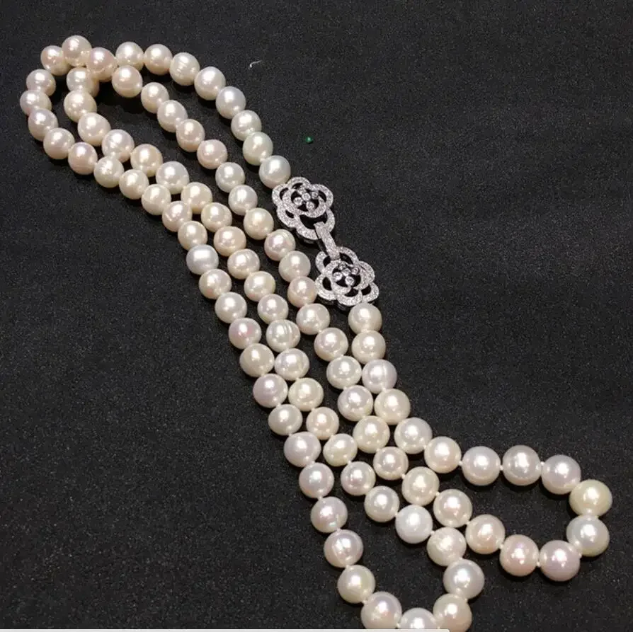 

Fashion jewelry Hot sell 8-9mm 80cm white natural freshwater pearl necklace long sweater chain fashion jewelry