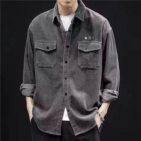 Thickened Corduroy Jacket with Casual Turtle Neck for Men in Spring and Autumn