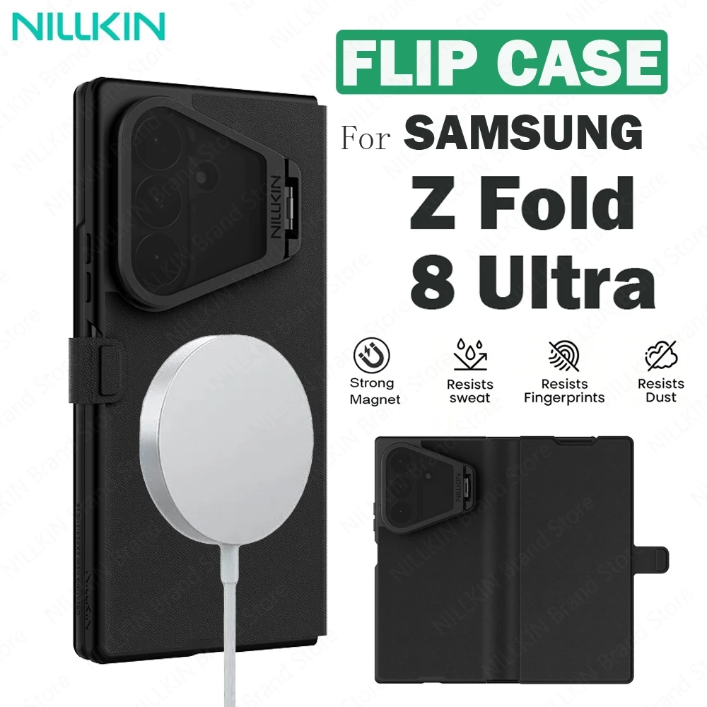 For Samsung Galaxy Z Fold 8 Ultra Flip Case Nillkin QIN Prop Silicone Leather MagSafe Case Magnetic Charging With Camera Cover