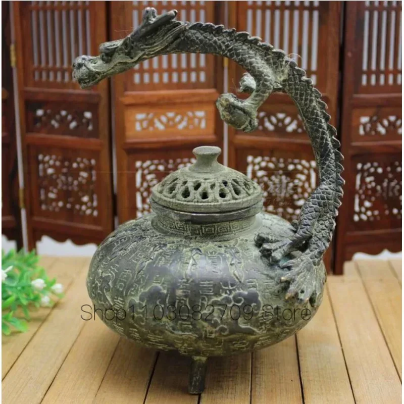 Copper Statue Antique handicraft bronze Baishou dragon incense burner