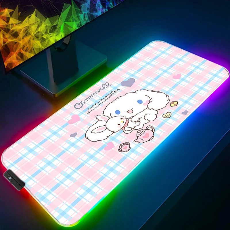 

RGB Mouse Pad C-cinnamoroll Larger 900x400 Backlight Speed Pc Computer Keyboard LED Desk Mat Gaming Accessories Anime Mousepad