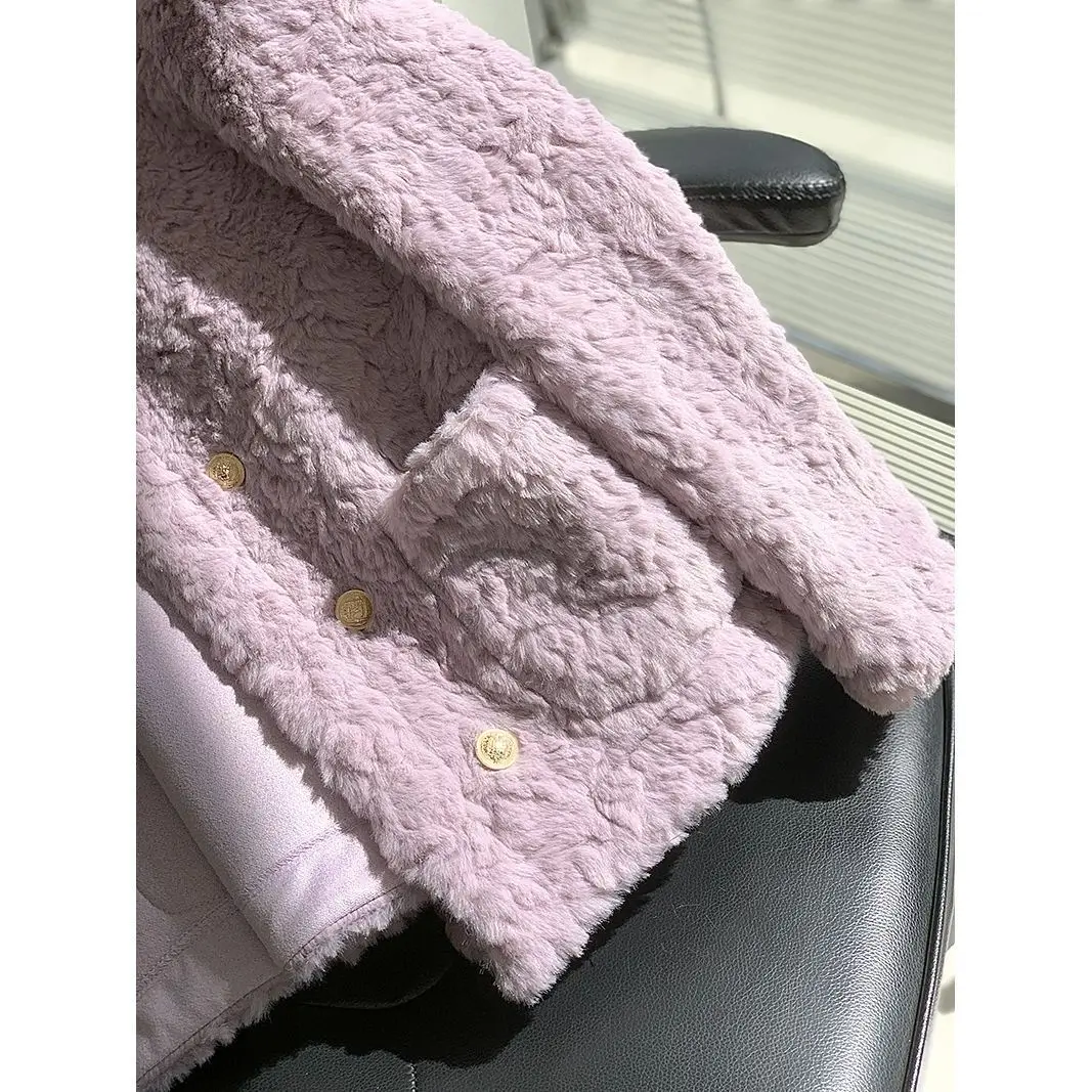 Thiened Zweireiher Kaninchenfell Jaet Damen Faionable Herbst Winter Warme Oberbekleidung Small Fraance Sle