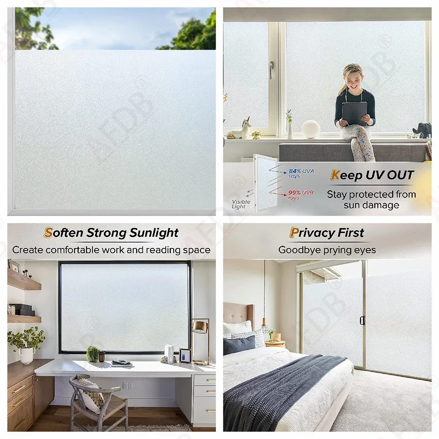Window Privacy Film Frosted Glass Window Film Self Adhesive UV Blocking Glass Clings Opaque Window Sticker Vinyl  for Glass Home