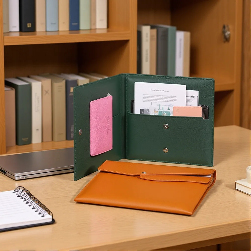 

A4 Handheld File Storage Bag PU Leather Large Capacity Business Briefcase Thicken Solid Color Handheld Laptop Bag Utility Pouch