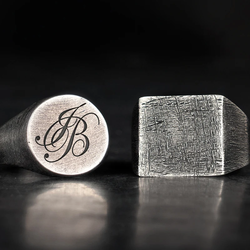 

Personalised Monogram sterling Letter silver Vintage signet ring customized Fashion Jewelry