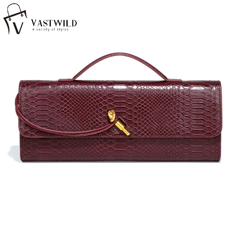 

Wine Red Envelope Upscale New Handbag European And American Fashion Python Skin Pattern Flip Hand Bag Crossbody Bag Party Bag